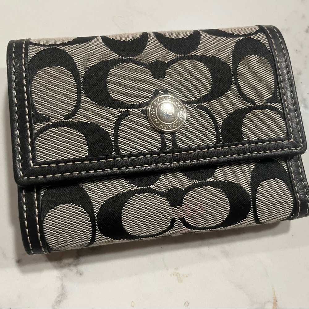 Coach Jacquard Black-Brown Tri-Fold Wallet EUC